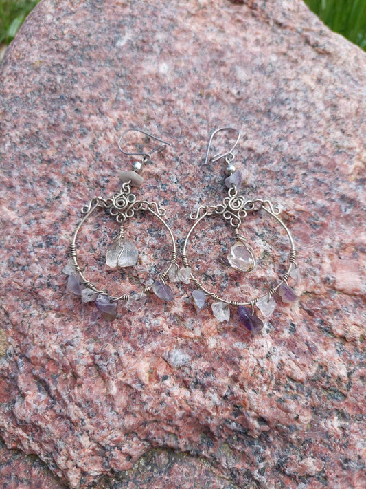 Earrings with crystals and wire work (handmade)