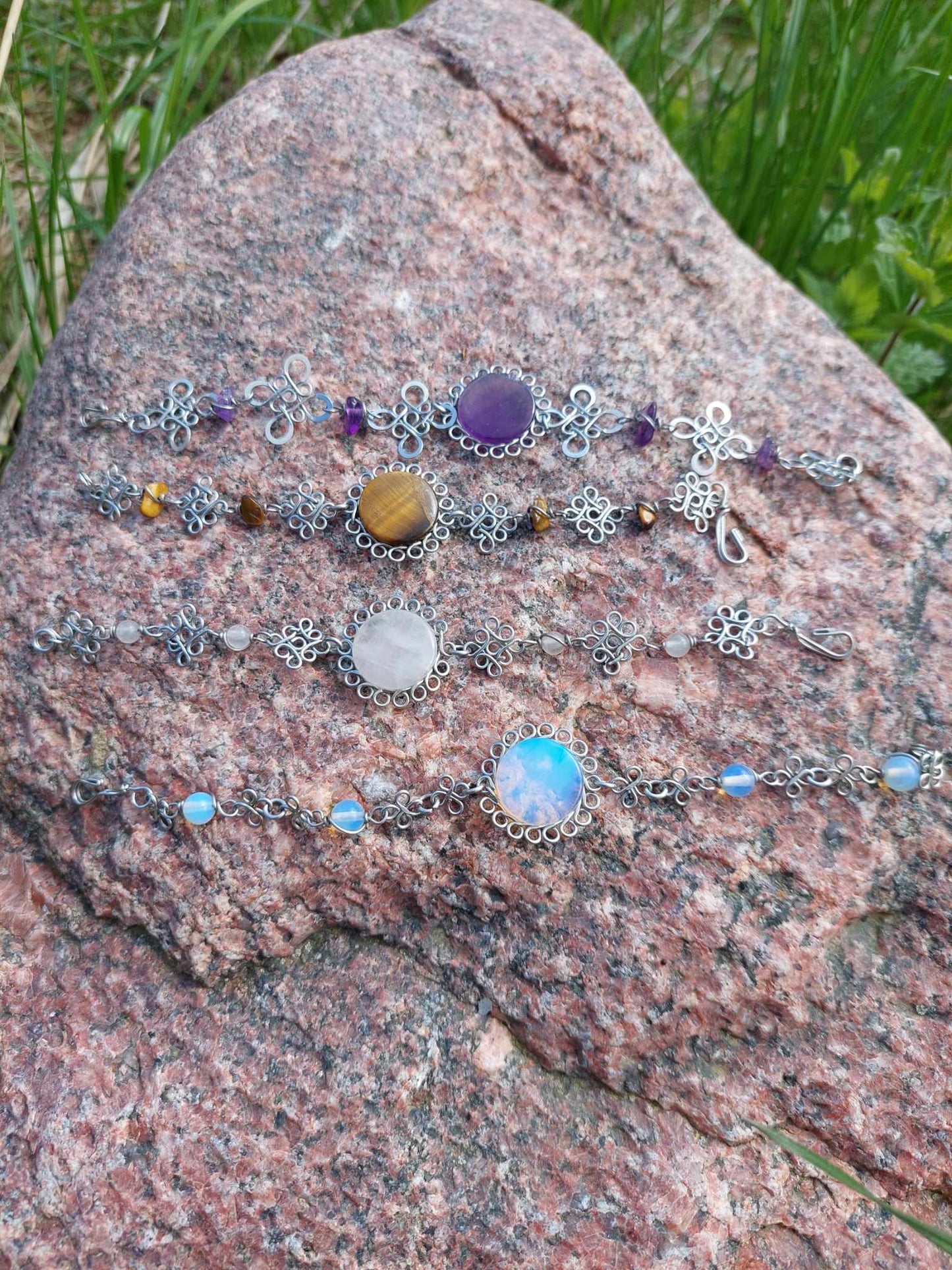 Bracelets with crystals and wire work (handmade)